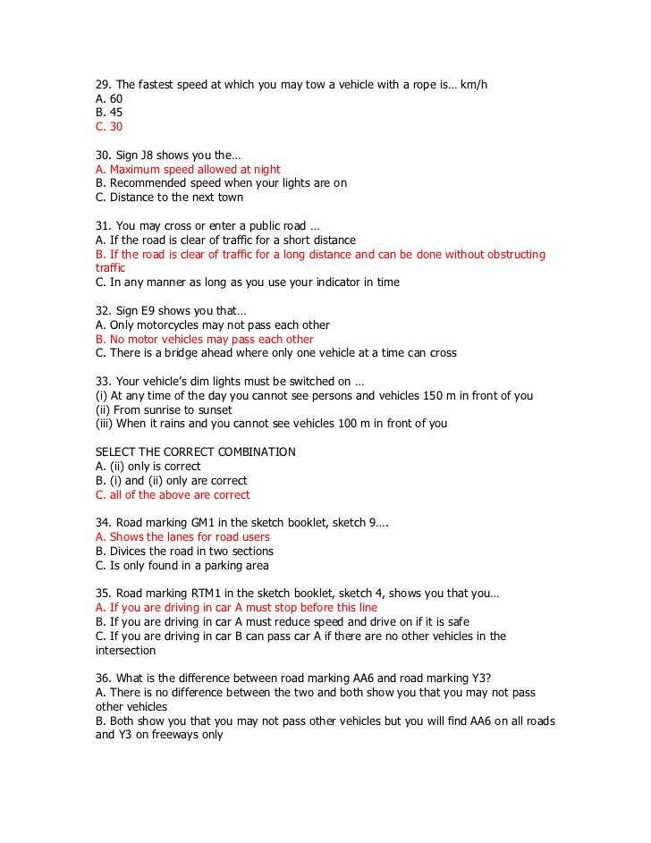 k53 learners test questions and answers